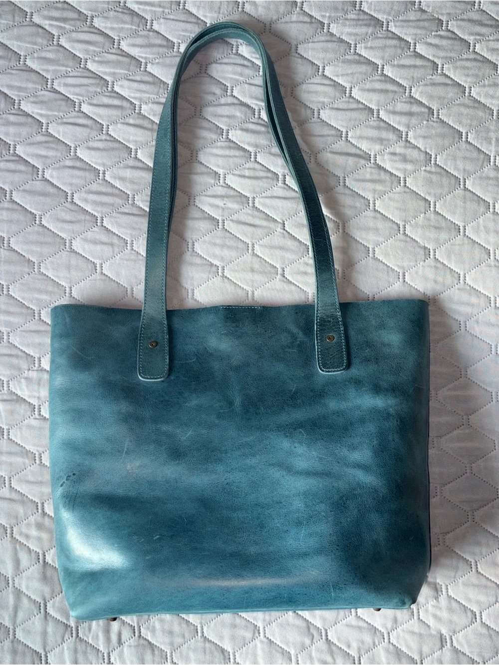 Galen Leather Ocean Blue Leather Everyday Shoulder Tote Bag